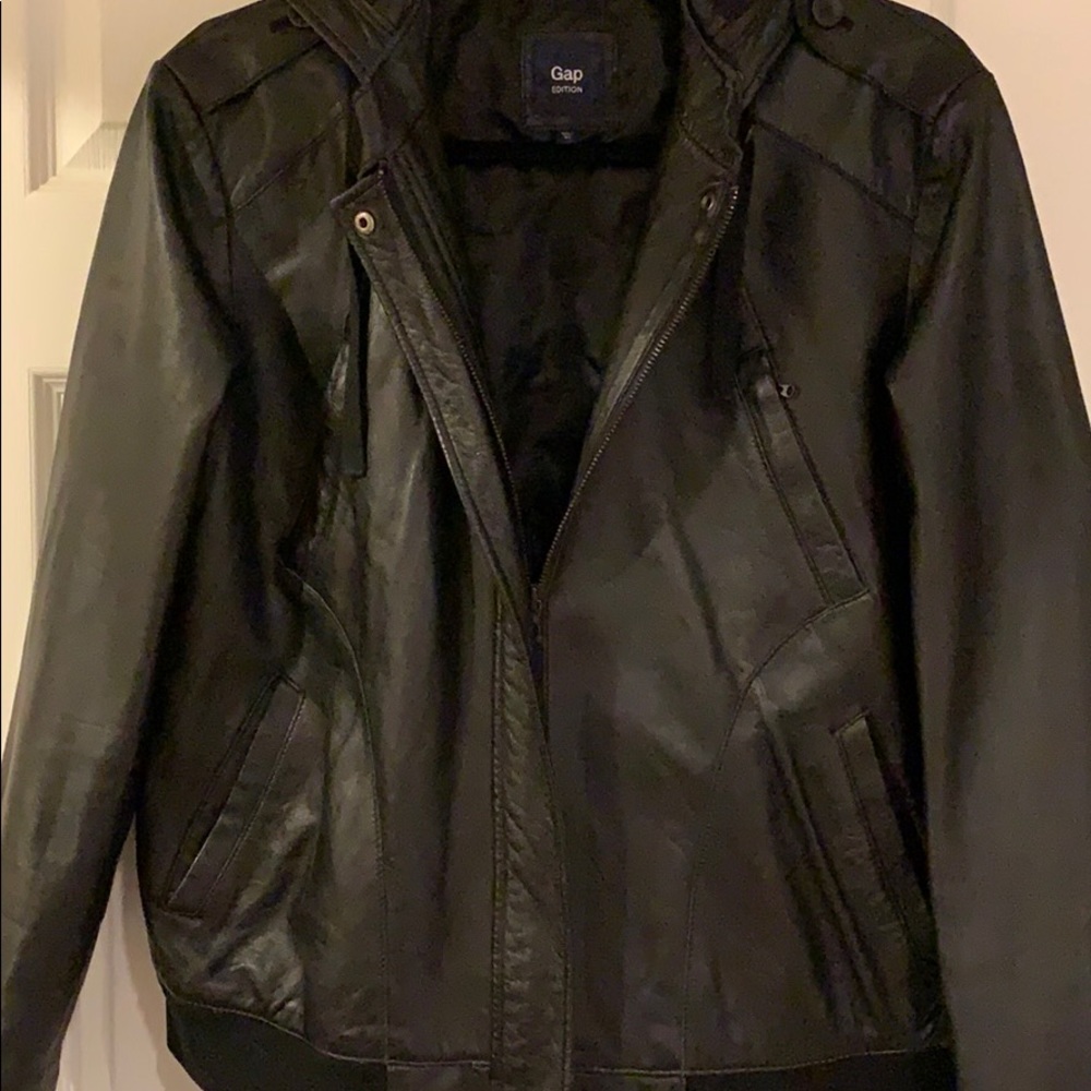 Black Leather Bomber Jacket sz XL